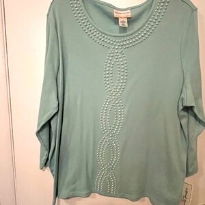 Chico's Women's Mint Green Embellished light sweater Top